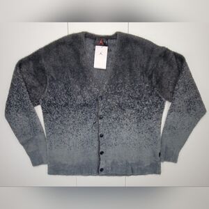 Jordan Flight Heritage Cardigan Mens LARGE Grey Ombre Fuzzy‎ Sweater FV7426 NEW